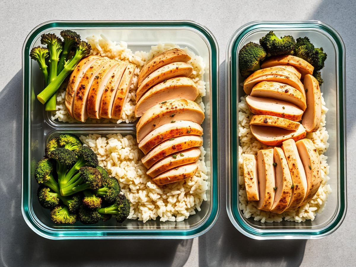 Garlic Butter Chicken Meal Prep served on a white plate, photographed from above