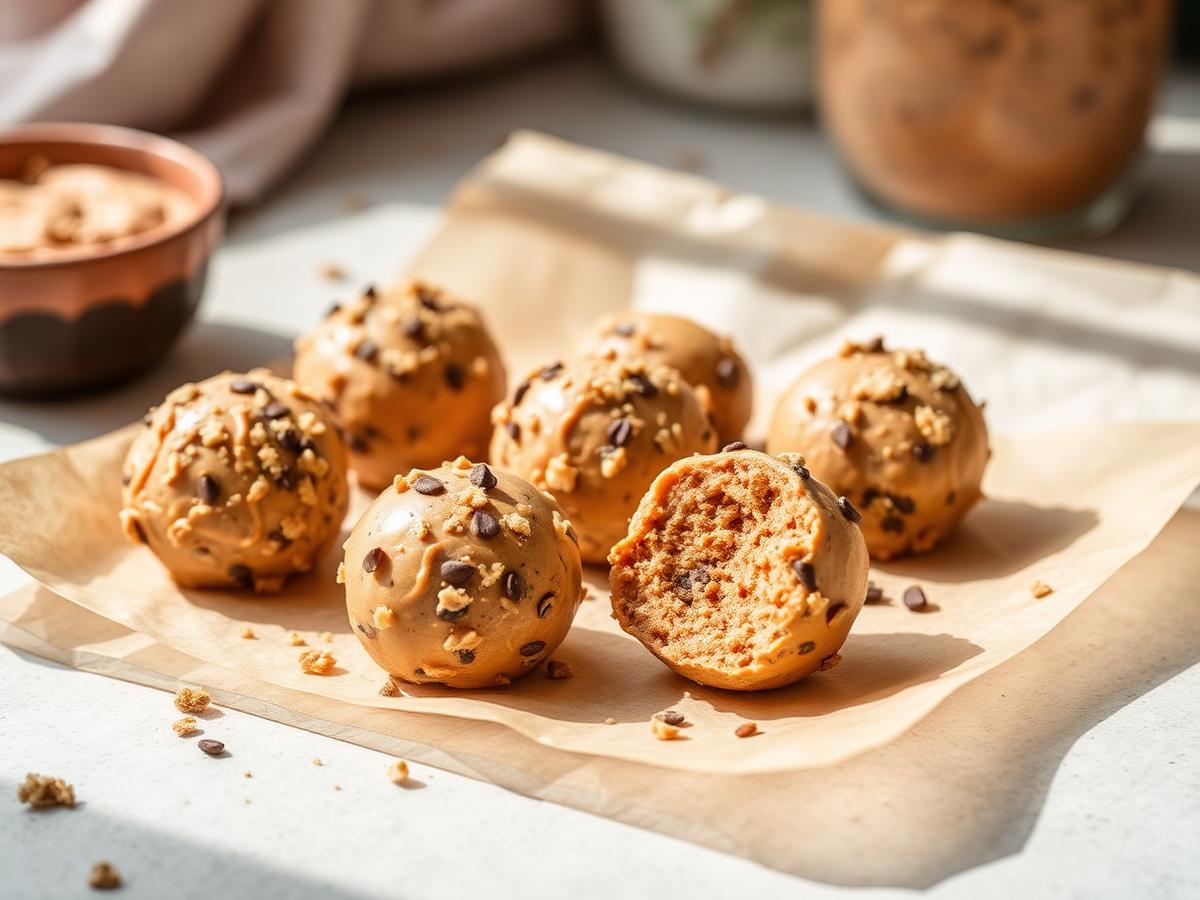 No-Bake Protein Peanut Butter Bites served on a white plate, photographed from above