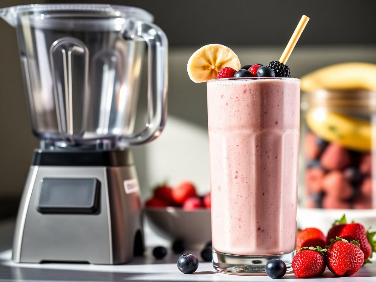 Everyday Protein Smoothie served on a white plate, photographed from above