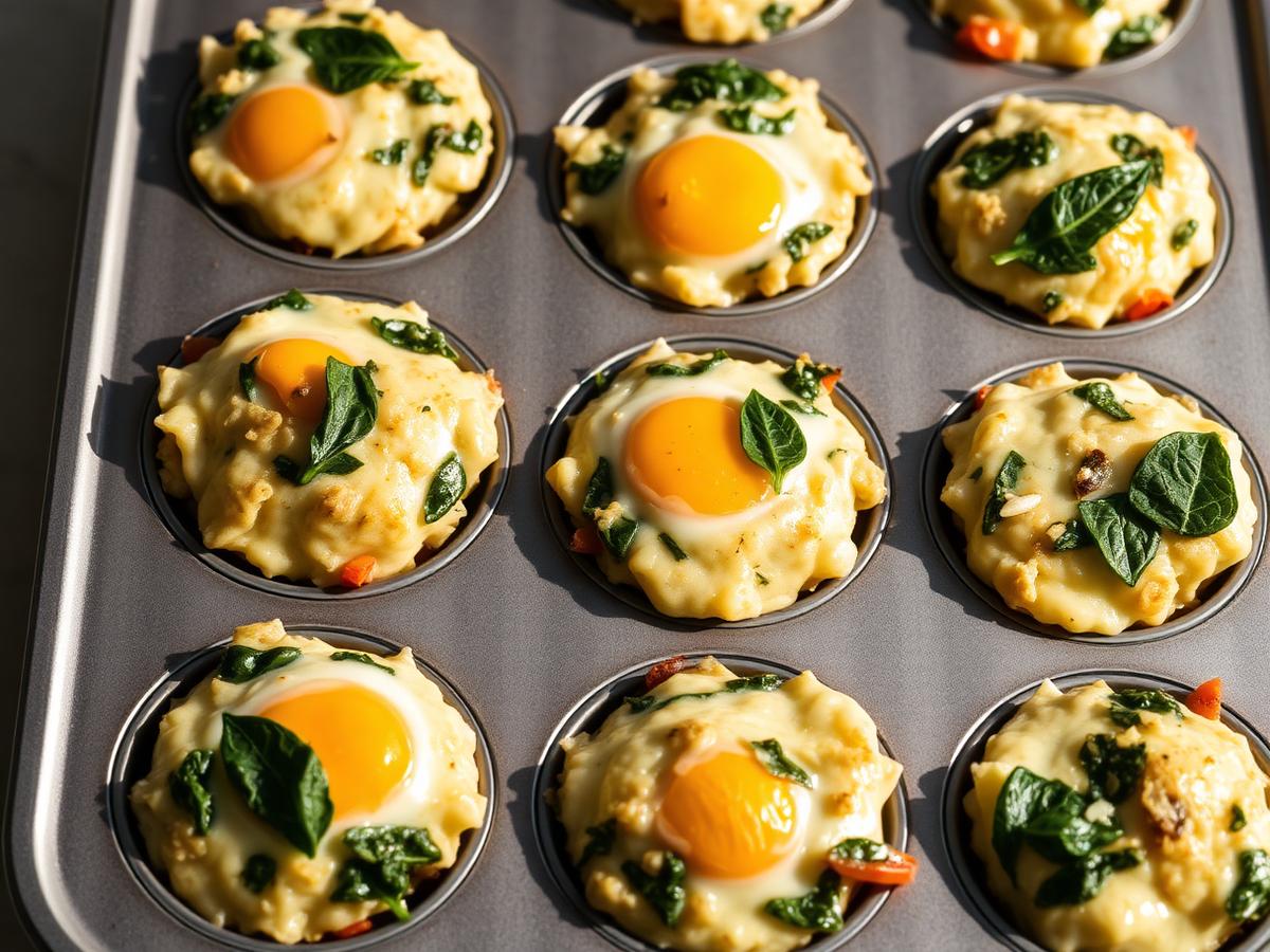 Turkey Egg Muffins served on a white plate, photographed from above